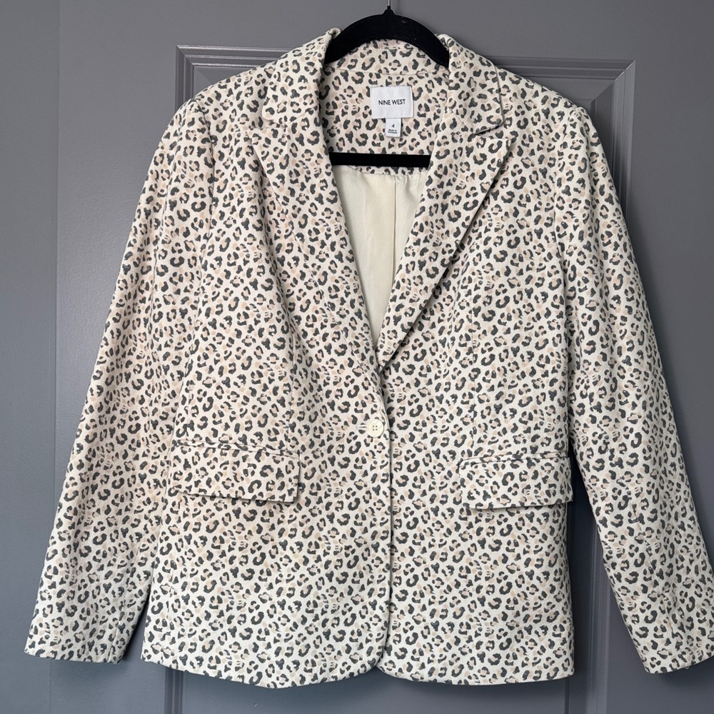 Nine West Leopard Print Blazer | Cotton | Size 4 | Neutral Statement Jacket